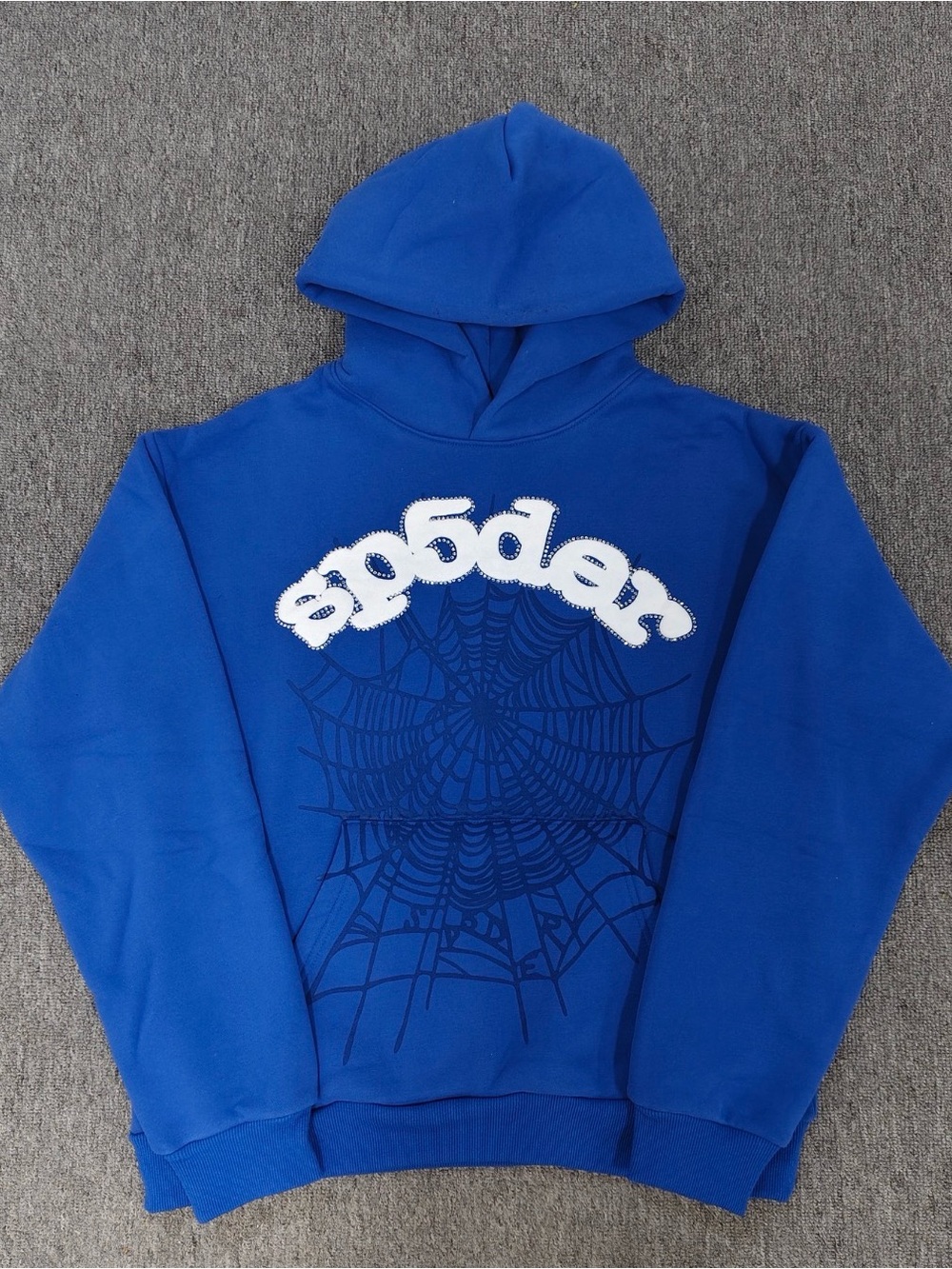 BlackCherry Royal Blue Crewneck Hoodie with Spiderweb Graphic
